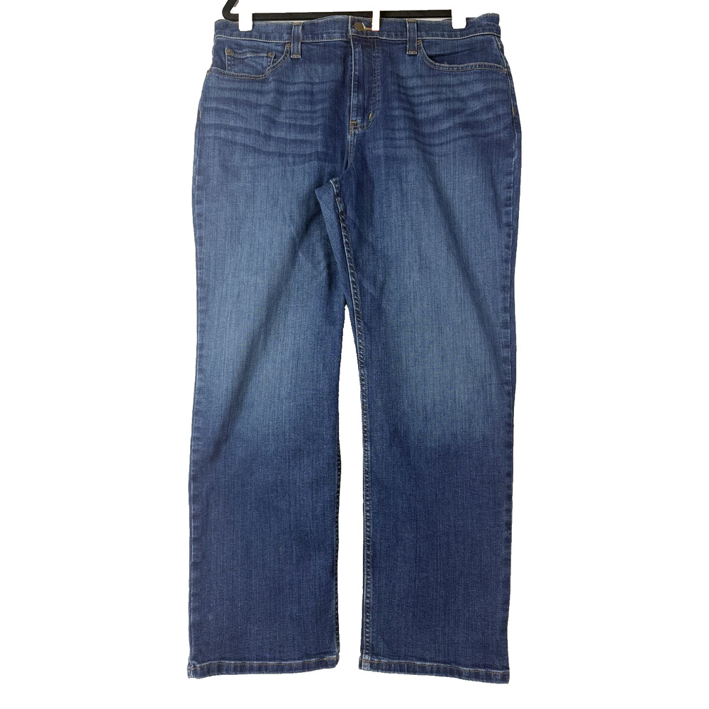 LL Bean Womens Stretch Jeans 37x28 Blue Mid Rise Straight Leg Classic Fit